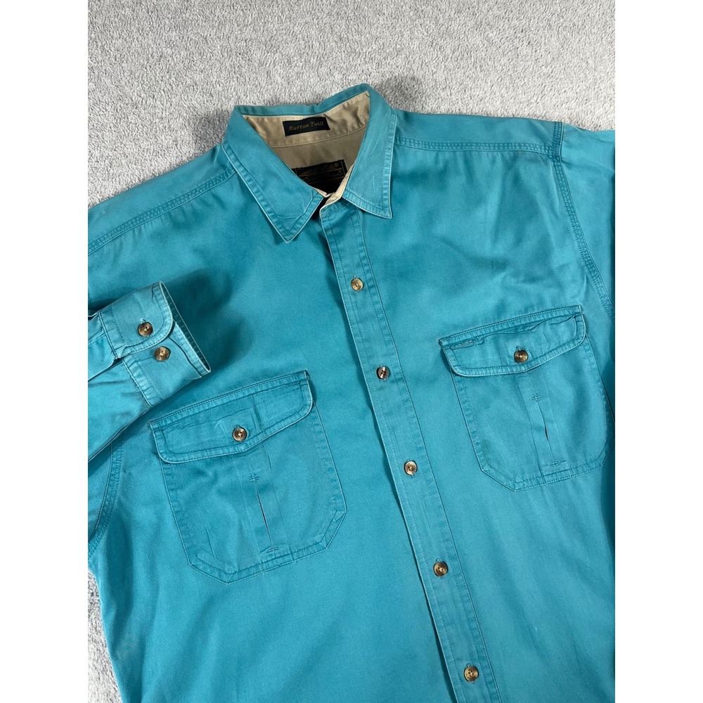 Vintage Eddie Bauer Rufton Twill Men Medium Teal/Blue Long Sleeve Collared Shirt